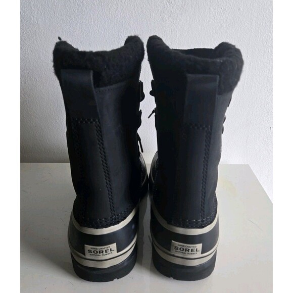 Sorel Caribou Men\'s Black Dark Stone Kaufman Faux Fur Waterproof Boots Size 9